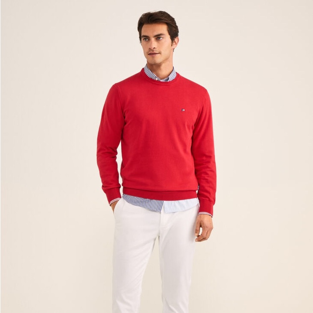 TOMMY HILFIGER red sweater sweatshirt logo blue fleece cotton